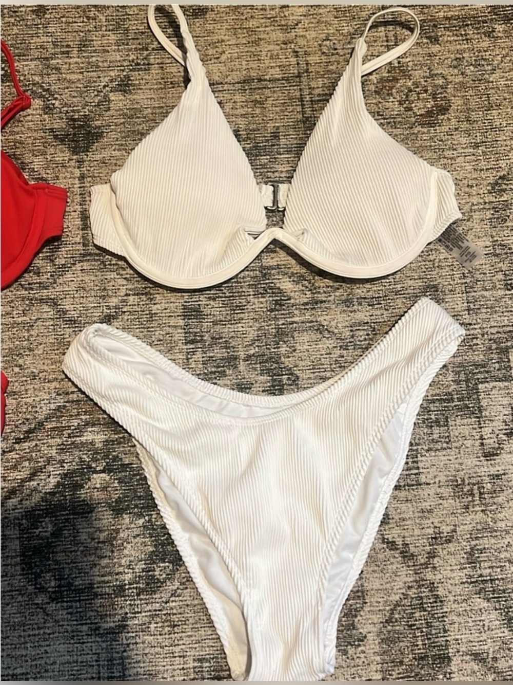 Garage White Ribbed Bikini Set